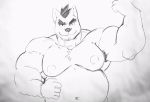  &lt;3 2017 animated anthro armpit_hair belly big_belly canine cursedmarked cute hair half-length_portrait male mammal monochrome musclegut muscular navel nipples nude portrait pubes simple_background smile 
