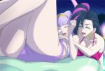  :d ^_^ ass bikini black_hair breasts cleavage closed_eyes earrings hairband happy haruyama_kazunori hoop_earrings hugtto!_precure jewelry laughing lavender_hair lying multicolored_hair multiple_girls on_back open_mouth papple_(precure) pink_hair precure purple_bikini red_bikini ruru_amour smile swimsuit two-tone_hair yellow_hairband 