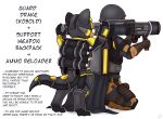  ambiguous_gender armor backpack black_armor duo english_text gun helldivers helldivers_2 human humanoid kobold mammal ranged_weapon recoilless_rifle text vavacung weapon white_body 