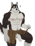 2024 abs after2 anthro balls big_pecs biped black_body black_fur bodily_fluids canid canine clothed clothing delicious_in_dungeon digital_media_(artwork) erection foreskin fur genital_fluids genitals hi_res humanoid_genitalia humanoid_penis japanese_kobold kuro_(delicious_in_dungeon) male male_anthro mammal mostly_nude_anthro mostly_nude_male muscular muscular_anthro muscular_male neck_tuft nipples pecs penis precum pubes simple_background solo topless topless_anthro topless_male tuft white_background white_balls white_body white_fur white_penis