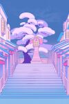  architecture blue_sky building cloud hanging_lantern highres lantern no_humans outdoors owakita paper_lantern pastel_colors railing scenery sen_to_chihiro_no_kamikakushi sky stairs stone_lantern tree 