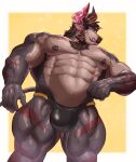 2_horns abs anthro biceps bovid bovine cattle hi_res horn lifewonders live_a_hero male mammal muscular muscular_anthro muscular_male obsidius pecs solo vein veiny_muscles znoneikaga