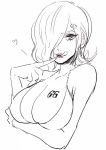  1girl bare_arms bare_shoulders breasts cape cleavage female hair_over_one_eye headphones huge_breasts large_breasts lipstick makeup one_eye_covered one_piece pink_lips scarf short_hair smile tattoo tongue tongue_out vinsmoke_reiju 