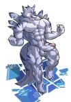  abs absurd_res anthro balls bandai_namco barefoot biceps canid canine canis casual_erection casual_nudity claws digimon digimon_(species) ear_piercing erection feet fur genitals hi_res himahimaa humanoid_genitalia humanoid_hands humanoid_penis male mammal manly muscular muscular_anthro muscular_male nipples nude pecs penis piercing simple_background solo tail teeth toes weregarurumon wolf 