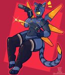  1_eye absurd_res ambiguous_gender blue_body clothing digital_media_(artwork) femboy hi_res humanoid legwear looking_at_viewer machine male nagifur not_furry robot robot_humanoid simple_background solo thick_thighs thigh_highs ultrakill v1_(ultrakill) weapon wide_hips wings yellow_eyes 