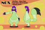  animate_inanimate anthro belly black_tail domestic_cat felid feline felis finalcord green_belly green_body green_ears hair hand_out hi_res inflatable living_inflatable male_(lore) mammal model_sheet nox_(finalcord) purple_hair purple_paws purple_sclera shadow side_view tail 