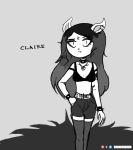  2018 alternate_costume anthro armband bra breasts cartoon_hangover cat choker claire_(the_summoning) clothing eyeshadow feline female hair hand_on_hip hi_res keetydraws legwear long_hair looking_at_viewer makeup mammal midriff monochrome open_mouth pentagram pose shorts solo the_summoning thigh_highs underwear 