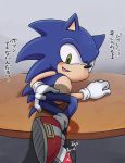  2009 anus blush clothing footwear gloves green_eyes hedgehog karlo lying male mammal on_side presenting shoes solo sonic_(series) sonic_the_hedgehog spread_anus spreading text translation_request 