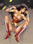  areolae black_hair blue_eyes boots bound breasts dc_comics earrings erection full_body futanari highres incase jewelry large_penis lasso lasso_of_truth leotard lips long_hair looking_at_viewer lying medium_breasts newhalf nipples on_back penis realistic solo star star_earrings superhero testicles tied_up toon torn_clothes torn_leotard uncensored western_comics wonder_woman wonder_woman_(series) 