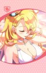  artist_request bangle bikini blonde_hair bracelet breasts cleavage closed_eyes earrings excalibur_(phantom_of_the_kill) eyebrows_visible_through_hair framed_image hand_in_hair jewelry large_breasts long_hair official_art phantom_of_the_kill stud_earrings swimsuit wet white_bikini 