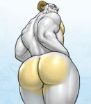  anthro big_butt butt horn kostos_art looking_back low-angle_view male muscular muscular_male nude scalie smile solo standing suborg thick_thighs 