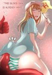  1boy 1girl baseball_cap blonde_hair blush buttjob english erection flag hat hataraku_saibou panties penis platelet_(hataraku_saibou) precum shirt sitting sitting_on_lap sitting_on_person smile striped striped_panties syntier13 text_focus thumbs_up underwear 