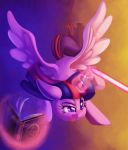  2018 book cute equine eyebrows eyelashes feathered_wings feathers female feral floppy_ears friendship_is_magic glowing_horn gradient_background hair hi_res hooves horn levitation magic mammal multicolored_hair my_little_pony nude portrait purple_eyes purple_feathers simple_background smile solo spread_wings thediscorded tongue tongue_out twilight_sparkle_(mlp) winged_unicorn wings 