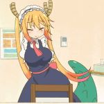  1girl animated animated_gif breasts dragon_girl dragon_tail gradient_hair horns kobayashi-san_chi_no_maidragon large_breasts maid_uniform multicolored_hair tail tooru_(maidragon) twintails 