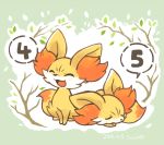  2018 duo eyes_closed fennekin japanese_text kanannbo nintendo open_mouth pok&eacute;mon pok&eacute;mon_(species) text translation_request video_games 