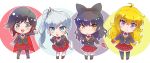  blake_belladonna blonde_hair blue_eyes bow chibi commentary english_commentary gradient_hair hair_bow highres iesupa long_hair multicolored_hair ponytail purple_eyes red_hair ruby_rose rwby rwby_chibi scar scar_across_eye school_uniform short_hair side_ponytail silver_eyes two-tone_hair wavy_hair weiss_schnee white_hair yang_xiao_long yellow_eyes 