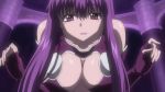  animated animated_gif bounce bouncing_breasts breasts cleavage etou_fujiko female ichiban_ushiro_no_daimaou large_breasts long_hair mole purple_eyes purple_hair solo 