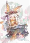  animal_ears bangs bowl bunny_ears claws eyebrows_visible_through_hair fangs furry greenpock highres holding holding_bowl long_hair made_in_abyss nanachi_(made_in_abyss) open_mouth solo tail whiskers white_hair yellow_eyes 