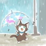  2018 cat feline kanannbo mammal musical_note open_mouth raining umbrella 