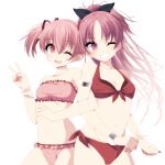  bikini cleavage kaname_madoka mahou_shoujo_madoka_magica mio_(artist) sakura_kyouko swimsuits 