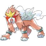  2000 3_toes alpha_channel ambiguous_gender brown_fur entei fangs feral full-length_portrait fur grey_body hi_res ken_sugimori leaning legendary_pok&eacute;mon looking_at_viewer looking_away mammal multicolored_fur nintendo official_art open_mouth pok&eacute;mon pok&eacute;mon_(species) portrait quadruped red_eyes roaring simple_background solo spikes standing toes transparent_background two_tone_fur video_games white_fur 