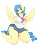  anthro blue_hair breasts brown_eyes chest_tuft clothing cutie_mark equine fan_character feathered_wings feathers female hair hi_res kneeling looking_at_viewer mammal multicolored_hair my_little_pony pegasus sailor_uniform school_uniform silvia_windmane skirt slugbox solo thick_thighs tuft two_tone_hair uniform voluptuous wide_hips wings 