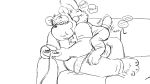  2016 3_toes anthro anthro_on_anthro black_and_white blush clothed clothing controller donkeypunch dry_humping duo eyebrow_piercing eyewear facial_piercing gaming glasses hob lagomorph long_ears male male/male mammal monochrome overweight overweight_male pants piercing playing_videogame rabbit rodent shirt simple_background size_difference sofa tarketto tenting toes toony white_background 