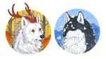  2016 anisis black_lips black_nose canine duo feral fur hybrid mammal traditional_media_(artwork) white_fur wolf 