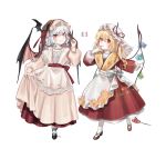  :p absurdres alternate_costume apron bat_hair_ornament bat_wings black_footwear blonde_hair blue_bow blue_hair bow braid commentary cross-laced_footwear dress english_commentary eyebrows_visible_through_hair fangs fingernails fingers_to_mouth flandre_scarlet floral_print french_flag full_body hair_between_eyes hair_ornament hair_ribbon hand_up hat hat_ribbon highres long_hair long_sleeves mary_janes mob_cap multiple_girls nail_polish one_side_up parted_lips pleated_skirt puffy_sleeves red_dress red_eyes red_footwear red_nails red_ribbon red_sash red_skirt remilia_scarlet ribbon sash shan sharp_fingernails shoes siblings simple_background sisters skirt skirt_hold slit_pupils smile standing striped striped_bow tongue tongue_out touhou twin_braids veil vertical-striped_dress vertical_stripes waist_apron white_apron white_background white_bow white_dress white_hat white_legwear wide_sleeves wings 