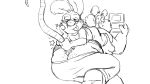  2016 anthro anthro_on_anthro black_and_white blush buckteeth butt clothed clothing donkeypunch duo eyewear glasses hob lagomorph long_ears lying male male/male mammal monochrome nintendo nintendo_ds on_front on_top overweight overweight_male pants rabbit rat_tail rodent simple_background size_difference star sweat tail_pull tarketto teeth toony video_games white_background 