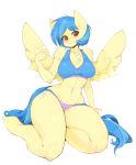  anthro blue_hair breasts brown_eyes chest_tuft clothing cutie_mark equine fan_character feathered_wings feathers female hair hi_res kneeling looking_at_viewer mammal multicolored_hair my_little_pony pegasus silvia_windmane slugbox solo thick_thighs tuft two_tone_hair voluptuous wide_hips wings 