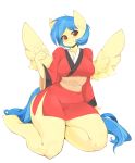  anthro blue_hair breasts brown_eyes chest_tuft clothing cutie_mark equine fan_character feathered_wings feathers female hair hi_res japanese_clothing kimono kneeling looking_at_viewer mammal multicolored_hair my_little_pony pegasus silvia_windmane slugbox solo thick_thighs tuft two_tone_hair voluptuous wide_hips wings 