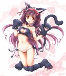 :d animal_ears ass_visible_through_thighs ayumu_(ayumumkrg) azuki_(flower_knight_girl) bell bell_choker black_bra black_choker black_legwear black_panties bow bra breasts cat_cutout cat_ear_panties cat_ears cat_lingerie cat_tail character_name choker cleavage cleavage_cutout flower_knight_girl frilled_hairband frills gloves hair_bow hairband jingle_bell kemonomimi_mode light_blush long_hair looking_at_viewer medium_breasts meme_attire navel open_mouth orange_eyes panties partially_visible_vulva paw_gloves paws purple_hair red_bow red_hairband revealing_clothes side-tie_panties signature smile solo tail thighhighs underwear 