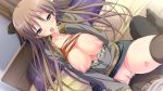  bed blush breasts brown_hair cameltoe game_cg hapymaher koku long_hair nipples no_bra open_shirt penis purple_software pussy sex toriumi_arisu uncensored underwear 