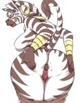  2018 anthro anus blush breasts butt ear_piercing equine female hand_on_butt holding_butt mammal mcfli piercing presenting presenting_anus presenting_hindquarters puffy_anus pussy raised_tail rear_view simple_background smile solo spread_butt spreading white_background zebra 