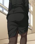  1girl amagami ass back black_clothes black_skirt from_behind head_out_of_frame highres indoors legs long_sleeves negurie pantyhose pantylines pencil_skirt skirt solo stairs standing takahashi_maya thighs walking window 