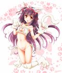  :d animal_ears ass_visible_through_thighs ayumu_(ayumumkrg) azuki_(flower_knight_girl) bell bell_choker bow bra breasts cat_cutout cat_ear_panties cat_ears cat_lingerie cat_tail character_name choker cleavage cleavage_cutout flower_knight_girl frilled_hairband frills gloves hair_bow hairband jingle_bell kemonomimi_mode light_blush long_hair looking_at_viewer medium_breasts meme_attire navel open_mouth orange_eyes panties partially_visible_vulva paw_gloves paws purple_hair red_bow red_hairband revealing_clothes side-tie_panties signature smile solo tail thighhighs underwear white_bra white_choker white_legwear white_panties 