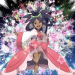 dark_skin dress iris_(pokemon) kisama pink_dress pink_eyes pokemon pokemon_(game) pokemon_bw2 purple_hair solo tiara 