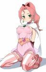  blush breasts duplicate final_fantasy final_fantasy_iv final_fantasy_iv_the_after green_eyes hima kneeling large_breasts long_hair nipples older pink_hair ponytail porom sandals see-through simple_background solo white_background 