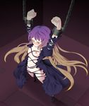  bdsm blush bondage bound cuffs dress flat_chest foreshortening gradient_hair groin gyo hijiri_byakuren long_hair multicolored_hair navel nipples no_bra no_panties shackles solo tears touhou yellow_eyes 