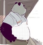  2017 anthro belly canine clothing garouzuki humanoid_hands male mammal overweight overweight_male pants shirt solo tanuki 