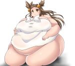  1girl breasts brown_hair huge_breasts kurokaze_no_sora mikan_(pokemon) obese pokemon 