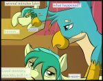  2018 avian comic cuddling duo english_text equine feathered_wings feathers feral flash_draw gallus_(mlp) gryphon hair inside male mammal my_little_pony nude sandbar_(mlp) text toony wings 