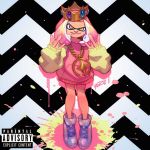 album_cover alternate_costume cephalopod_eyes chain commentary cover crown english_commentary fake_cover flat_chest full_body gang_sign gold_chain hime_(splatoon) hood hoodie mole mole_under_mouth octarian paint_splatter parental_advisory parody pink_hair pose raised_eyebrow robert_porter shoes short_hair sneakers solo splatoon_(series) splatoon_2 splatoon_2:_octo_expansion tentacle_hair 