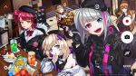  aa-12_(girls_frontline) beret blonde_hair blue_eyes brown_hair cake candy chibi chips commentary_request fn_fnc_(girls_frontline) food girls_frontline gloves green_eyes hat heart heterochromia highres idw_(girls_frontline) looking_at_viewer m1903_springfield_(girls_frontline) mdr_(girls_frontline) mp7_(girls_frontline) multicolored_hair multiple_girls orange_eyes pomu_(formula) 