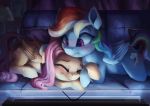  2018 absurd_res blush cutie_mark duo equine eyes_closed feathered_wings feathers female feral fluttershy_(mlp) friendship_is_magic hair hi_res inside mammal multicolored_hair my_little_pony pegasus rainbow_dash_(mlp) rainbow_hair vanillaghosties wings 