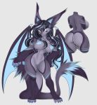  2018 anthro big_ears black_hair blue_fur blue_nipples blue_vagina breasts brown_fur butt claws dragon female fur green_eyes hair invalid_tag long_tail mammal nipples paws pussy sm0shy small_waist solo star wings 