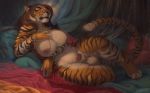  animal_genitalia anthro balls bed big_breasts breasts brown_hair dickgirl feline fur hair honovy inside intersex jewelry long_hair lying mammal mostly_nude navel nipples on_bed penis pillow sheath solo striped_fur stripes tiger uchoa whiskers 