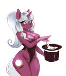  2017 absurd_res anthro big_breasts blue_hair blush breasts cleavage clothed clothing cute cutie_mark equine eyebrows eyebrows_visible_through_hair eyelashes fan_character fates_fortune female hair hat hi_res horn lagomorph leotard looking_at_viewer magic mammal mrscurlystyles my_little_pony ponytail portrait rabbit simple_background skimpy smile solo standing teal_eyes thick_thighs three-quarter_portrait top_hat unicorn white_background 