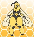  2018 3_fingers 3_toes 4_eyes antennae anthro arthropod bee blush breasts digital_media_(artwork) featureless_breasts female fur insect insect_wings multi_eye navel nude rakkuguy simple_background solo standing thick_thighs toes wings 